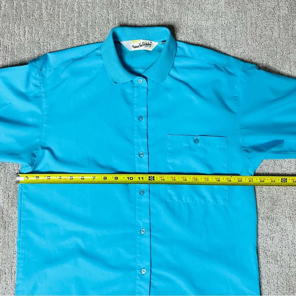 Vintage 80s Diane von Furstenberg Turquoise Blouse with Knit / Woven Collar - Picture 12 of 14